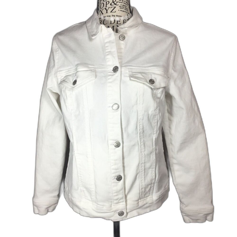Cotton white denim jacket 4 front pockets classic jean closet staple S